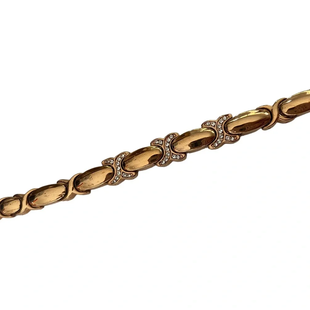 Rose Gold Tone XO link bracelet CZ accents